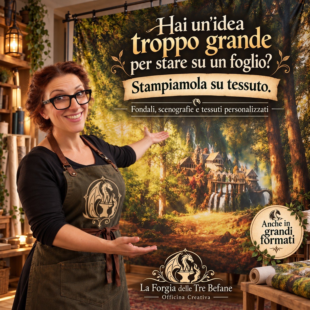 Presentazione dei fondali e tessuti stampati della Forgia